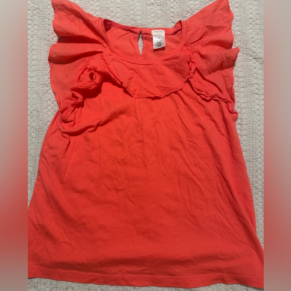 Crewcuts Coral Ruffle Top | Size 14